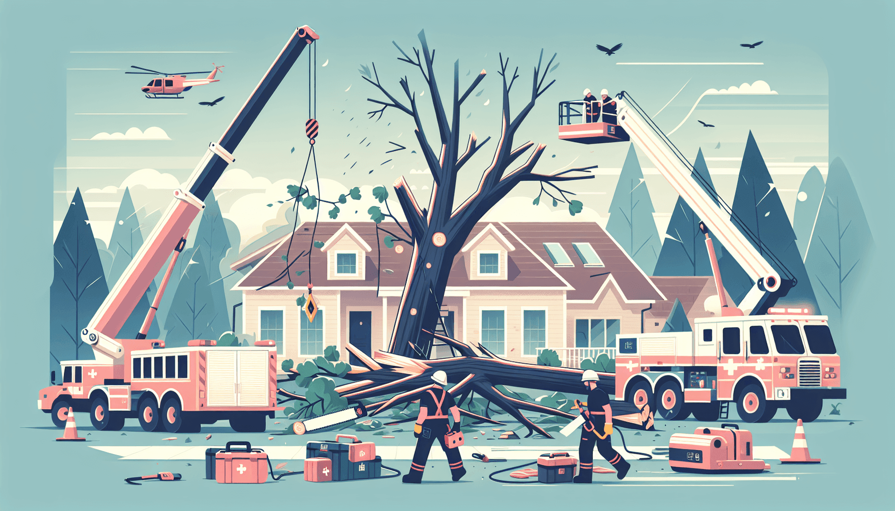 Arborists removing a fallen tree after a storm